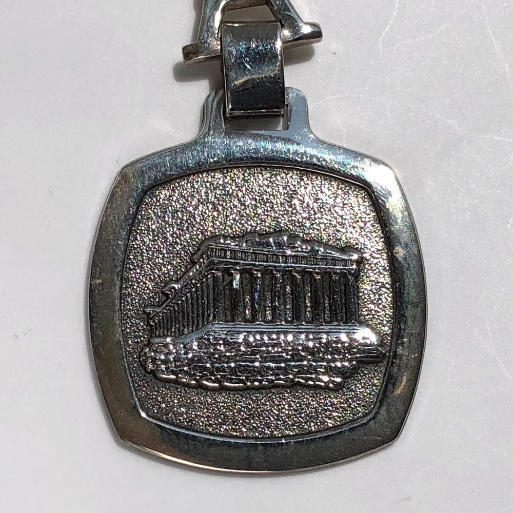 sterling silver keychain Parthenon Greek screw closure 925 Athenian Acropolis